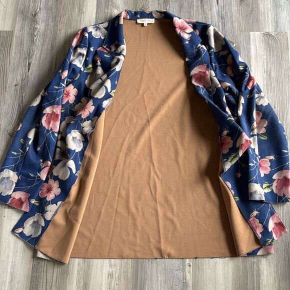 Anthropologie Solitaire Blue Floral Faux Suede Oversized Blazer Jacket Sz Large - Picture 13 of 13